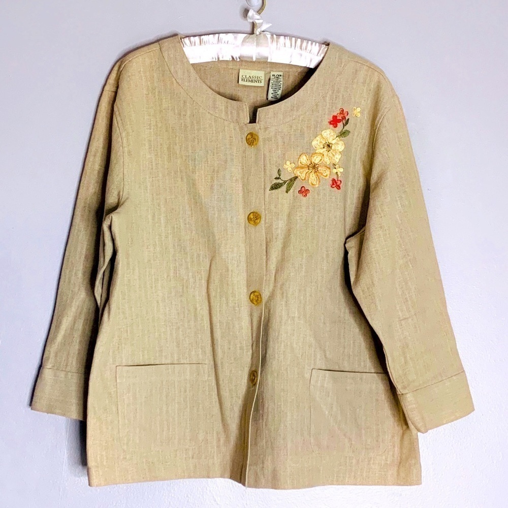 Vintage embroidered classic elements linen shirt jacket xl